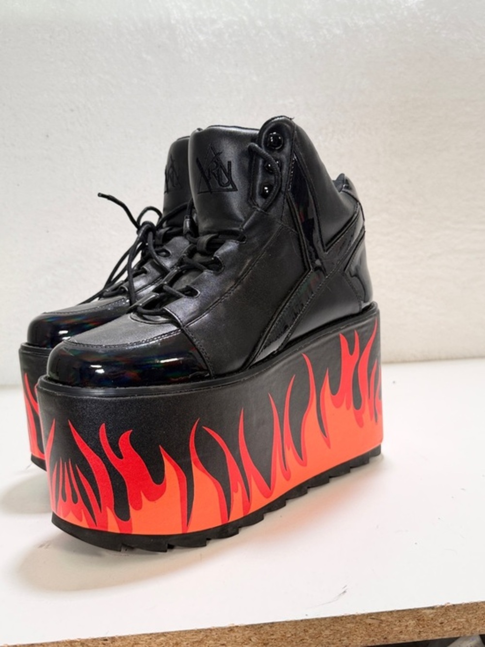 YRU Qozmo Flame Platform Sneakers Black Red men Size 8 Edgy